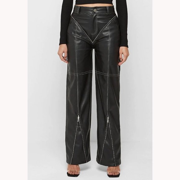 💥HOT ITEM💥MANIÈRE DE VOIR Leather High Waist Wide Leg Moto Pants in Black - Picture 2 of 15